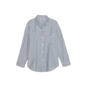 Victoria's Secret PINK Shirt Women's Green White Stripes