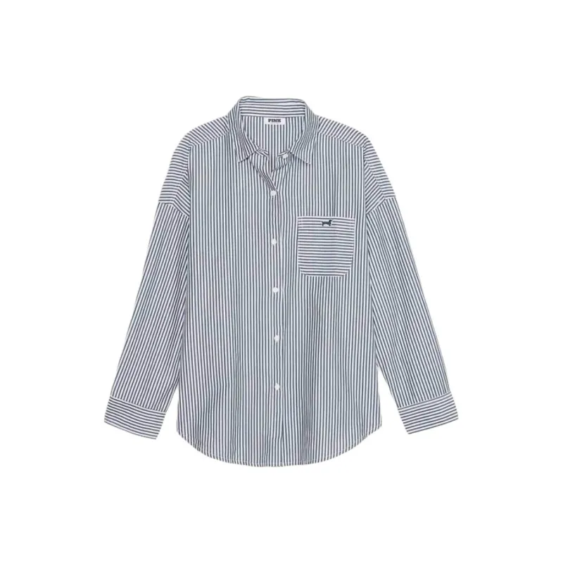 Victoria's Secret PINK Shirt Women's Green White Stripes-0