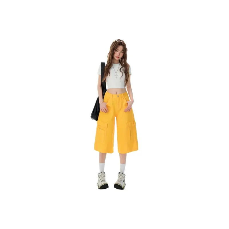Wen Shan Denim Shorts Women's Yellow-0