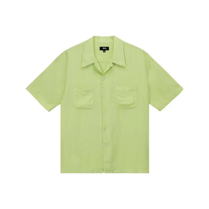 Stussy Contrast Pick Stitched Shirt 'Lime'-0