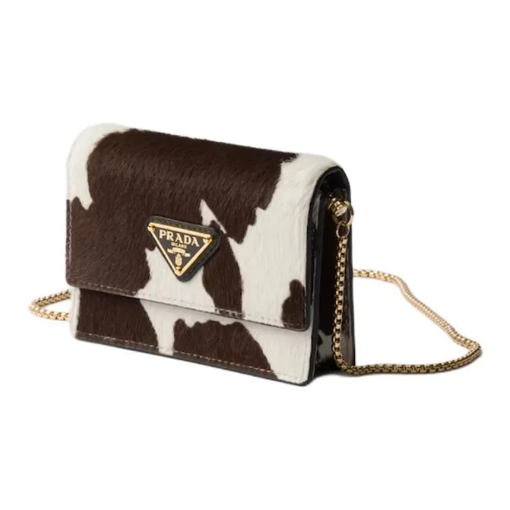 PRADA Cow Leather Shoulder Bag Women's White & Dark Brown-1