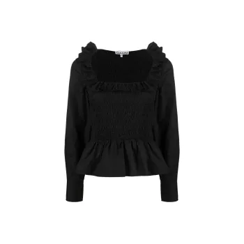GANNI Ruffled Poplin Smock Blouse