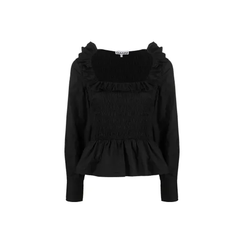 GANNI Ruffled Poplin Smock Blouse