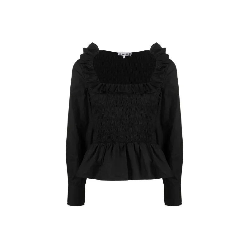 GANNI Ruffled Poplin Smock Blouse-0