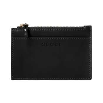 GUCCI Leather Card Holder Women's Black