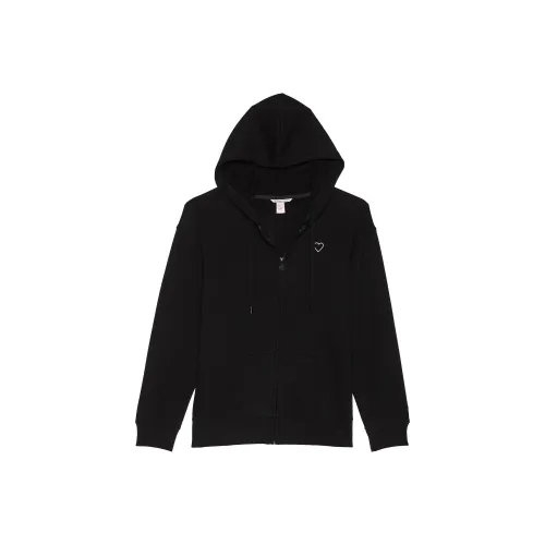 Victoria's Secret Cotton Fleece Full-Zip Hoodie/Black Sweatshirt Women's Black