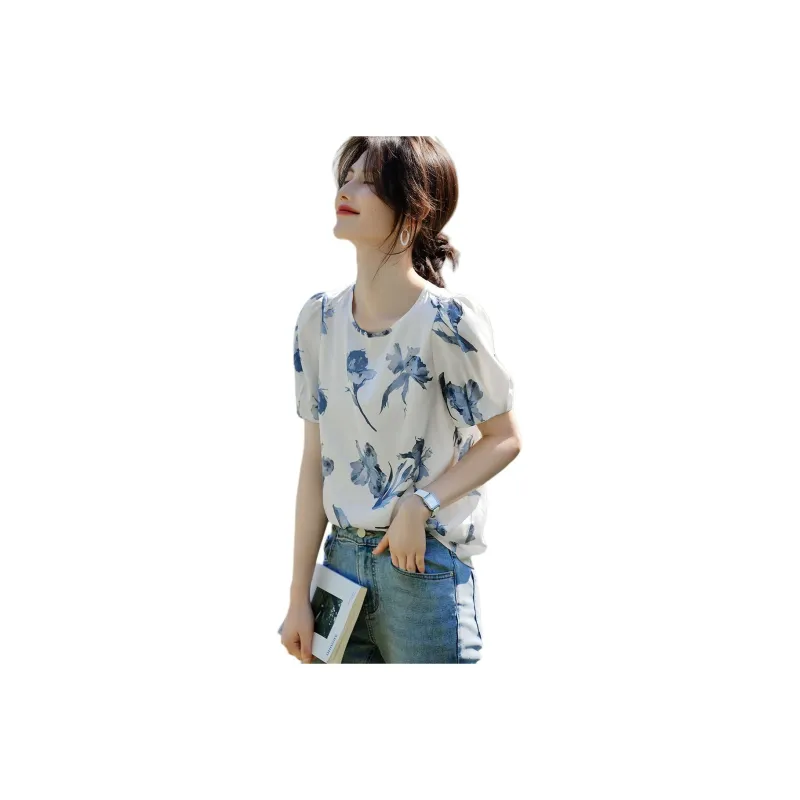 XWI SS24 Shirt Women's White With Blue Floral-0
