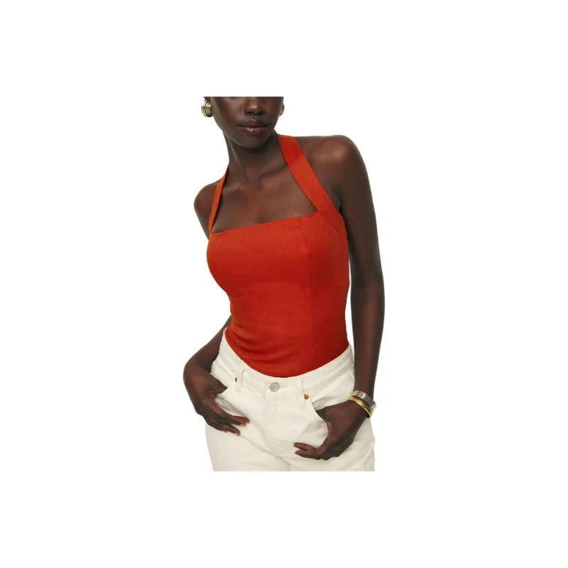 REFORMATION Malika Linen Top Camisole Women's Blood Orange Color-0
