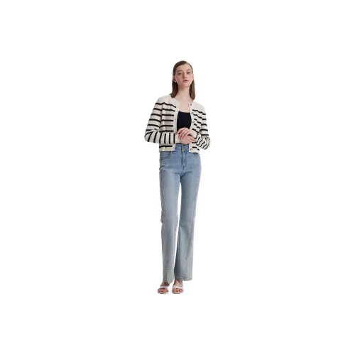 GOELIA Knitwear Women's 18S Apricot And Black Stripes