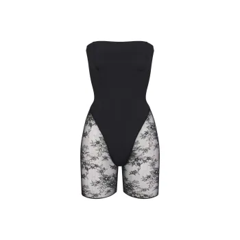 SKIMS ULTRA FINE LACE STRAPLESS ONESIE Jumpsuit Women's ONYX/Onyx