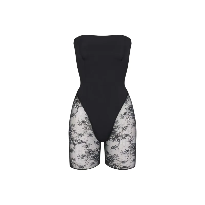 SKIMS Wedding Dress Series ULTRA FINE LACE STRAPLESS ONESIE Jumpsuit Women's ONYX/Onyx-0