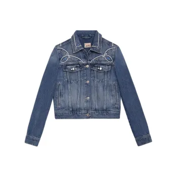 GUESS FW23 Eco Delya Denim Trucker Jacket Jackets Coats Women's Blue