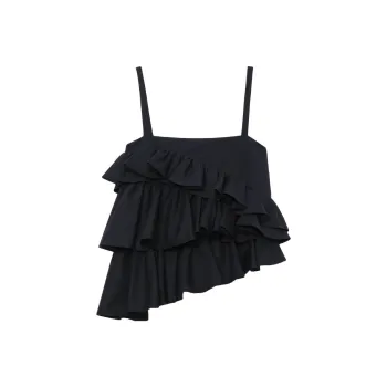 MSGM Asymmetric Ruffled Spaghetti Straps Top