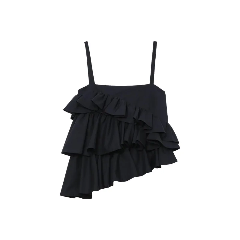 MSGM Asymmetric Ruffled Spaghetti Straps Top-0