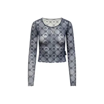 Marine Serre Mesh Moon Monogrammed Crewneck Cropped Top