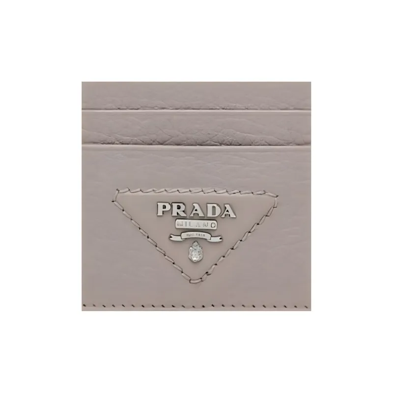 PRADA Leather Card Holder Women's Clay Gray-2