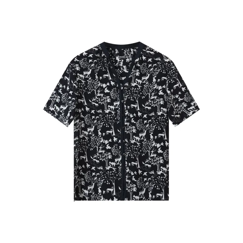 H-YXIANG Shirt Women's Blue Background Print-0