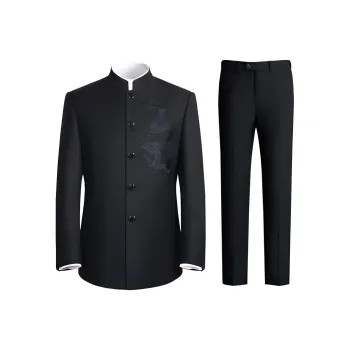 Devanro Business Suits Men's Black Large Dragon