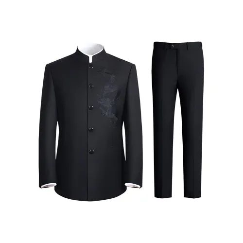 Devanro Business Suits Men's Black Large Dragon