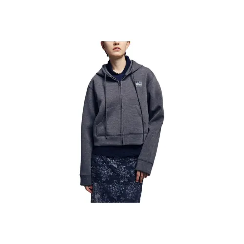 MARDI MERCREDI FW24 NEOPRENE CROPPED HOODY ZIP UP-CHARCOAL Sweatshirt Korean Style Women's Charcoal Gray