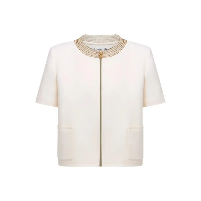 DIOR Embroidered Cropped Jacket Jackets & Coats Women's White-0