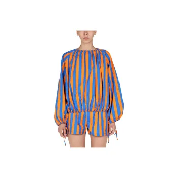 Sunnei Striped Printed Puff-Sleeved Blouse