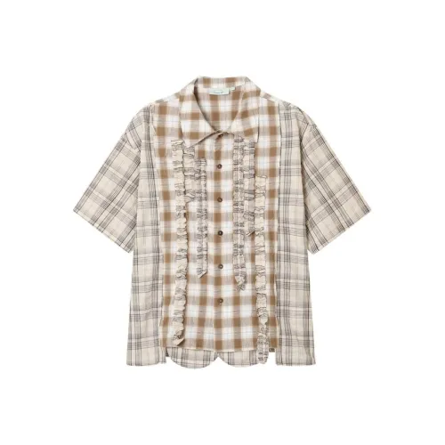 WULISHAONIAN Shirt Women's Khaki Plaid