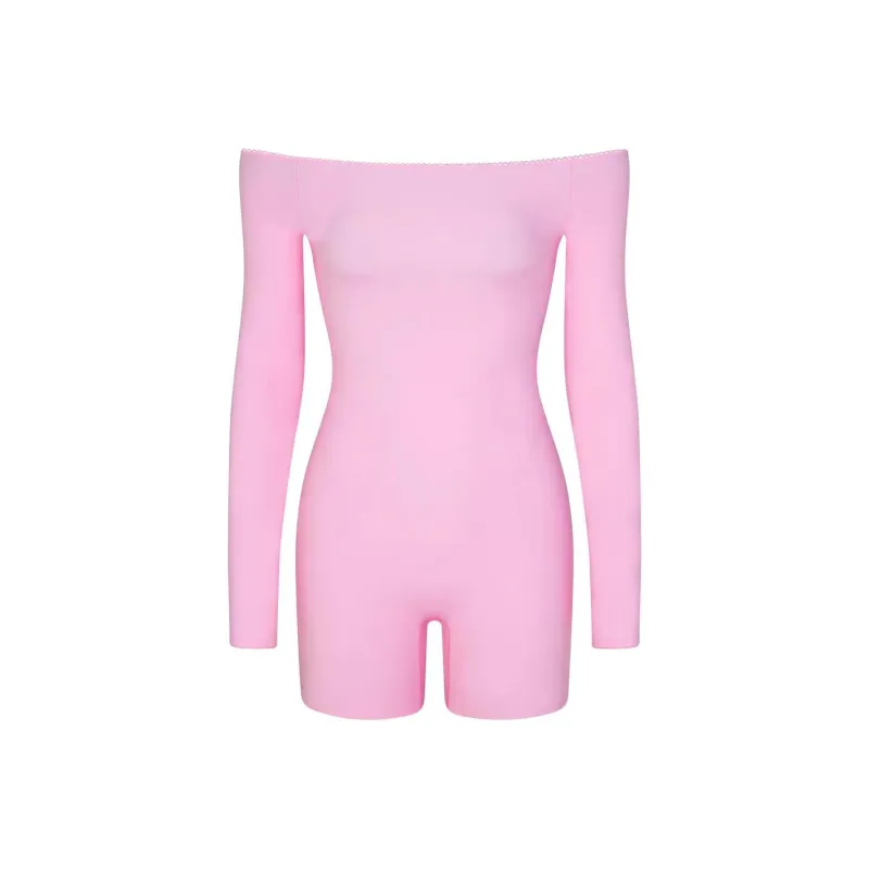 SKIMS Valentine's Day FITS EVERYBODY PICOT TRIM Off THE SHOULDER ONESIE Bodysuits Women's BUBBLE GUM/Bubble Gum-0