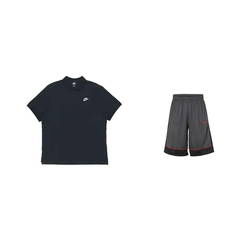 Nike Casual Sportswear Unisex Clothing Set Black Top+Gray Shorts-0