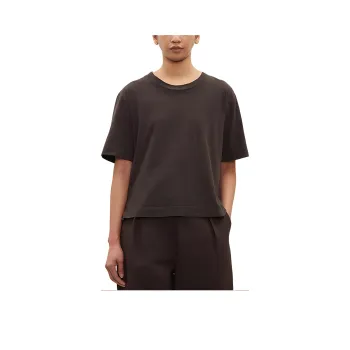 LA GARCONNE Solid Color Crew Neck Pullover Straight Fit Short-Sleeved T-Shirt Women's Ebony