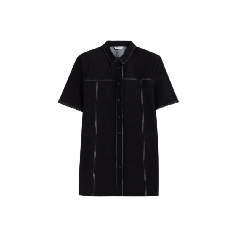 MaxMara Rea Collection Denim-Look Jersey Tunic-Style Shirt Shirt Women's Black-0