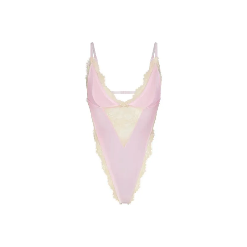 SKIMS Valentine's Day VELVET LACE TEDDY Bodysuits Women's Cherry Blossom/Pink-0