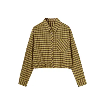 SHUIYUNJIAN Shirt Women's Lemon Yellow Plaid