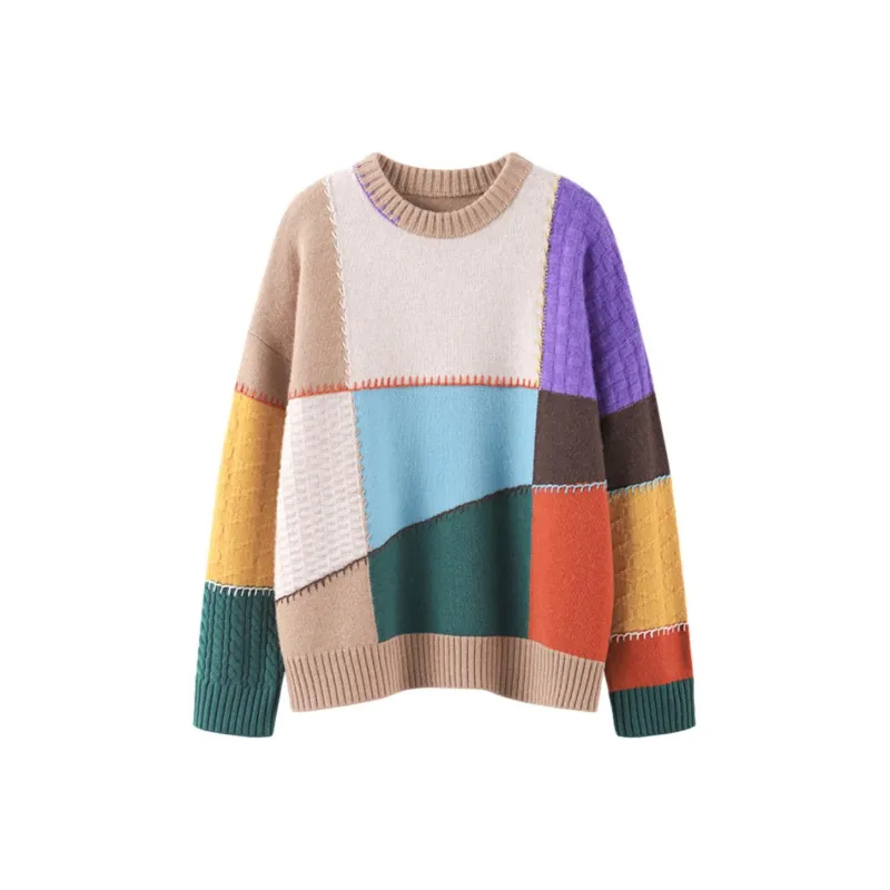 MAIGRE SIMHAT Cashmere Sweater Women's Camel + Blue + White + Green-0