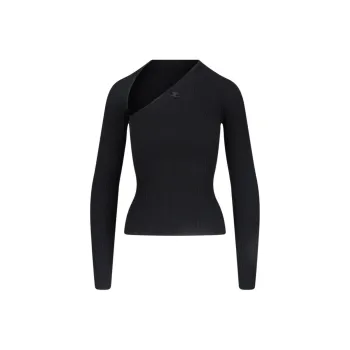COURREGES Slash Ribbed Knit Top 'Black'