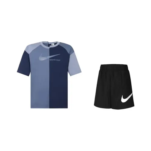 Nike Casual Sportswear Unisex Set Blue Top+Black tiered shorts