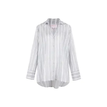 Selkie Collection SS24 Shirt Women's Light Celadon Vertical Stripes White Tea Towel Print