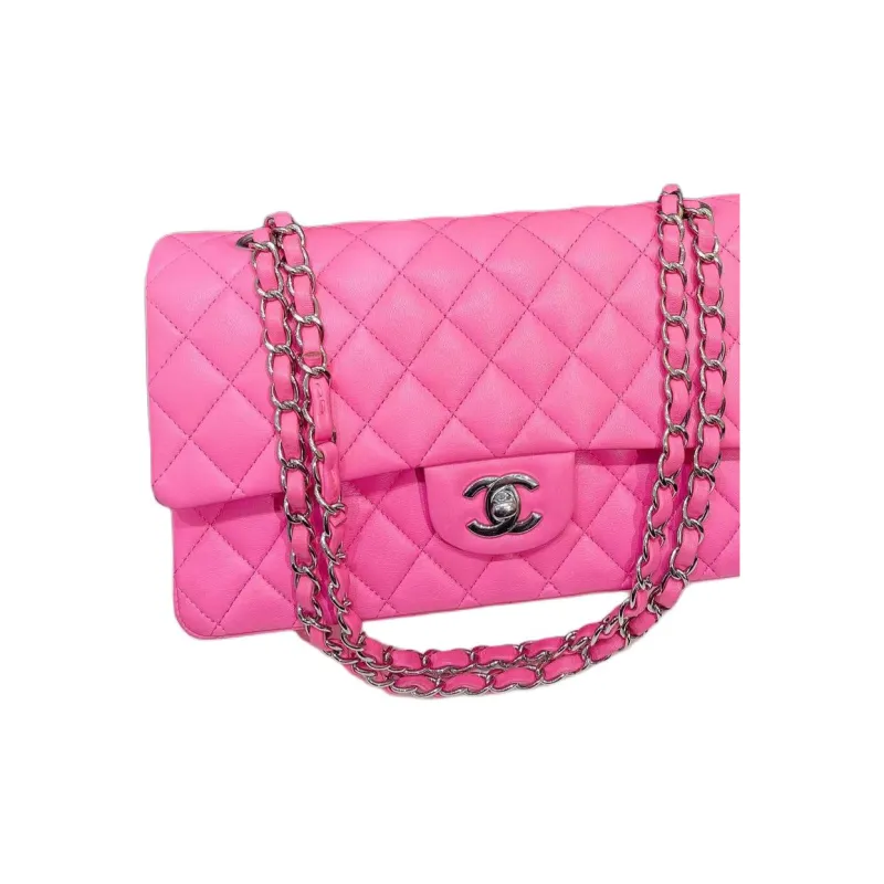 CHANEL Classic Flap CF21K Winter Lambskin One Shoulder Handbag, Crossbody Bag Medium Size Women's Vibrant Pink-3