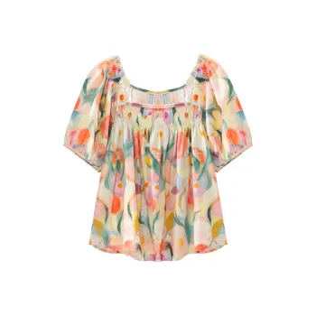 Wbwq Shirt Women's Color Printing Flowers