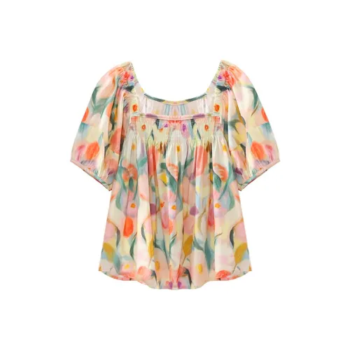 Wbwq Shirt Women's Color Printing Flowers