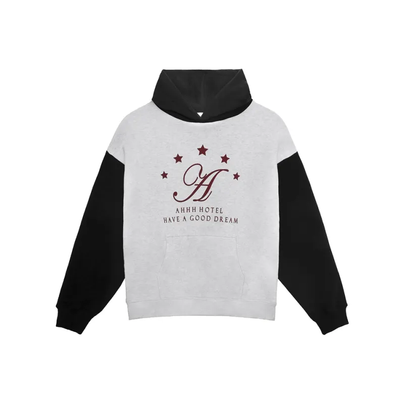 Ahhhing Hooded Loose Fit Regular Sweatshirt Unisex Gray Black Color Blocking-0