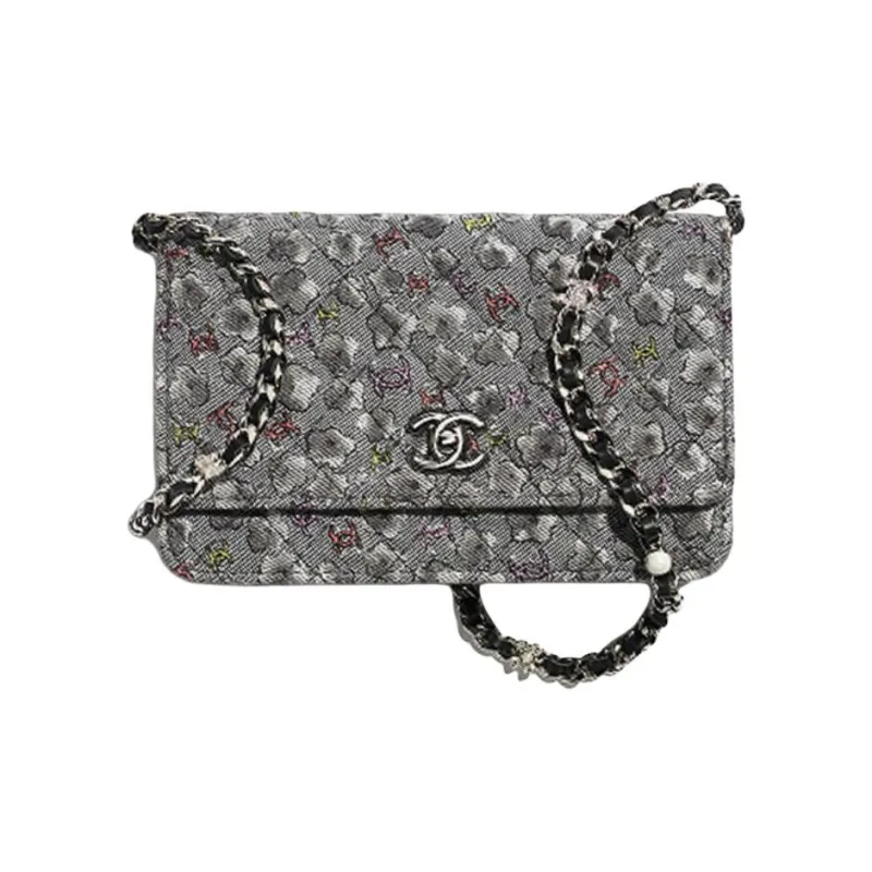 CHANEL Denim Wallet, Shoulder Bag Women's Gray & Multicolor-0