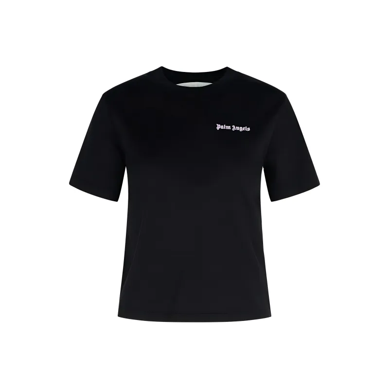 PALM ANGELS Logo Embroidered Crewneck T Shirt-0