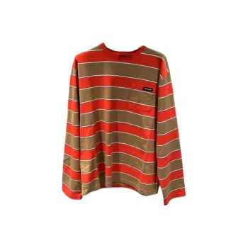 MIU MIU Stripes Crew Neck Loose Fit Pullover Long Sleeved T Shirt Women's Orange