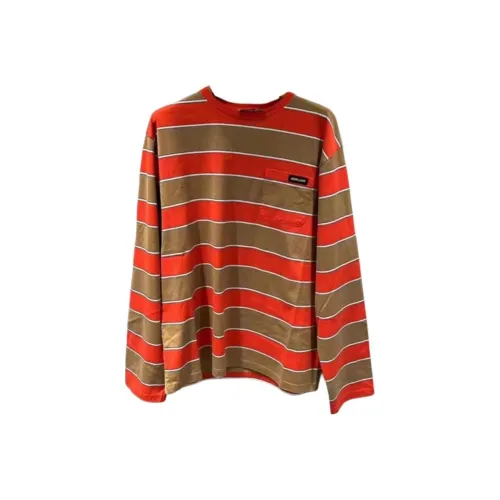 MIU MIU Stripes Crew Neck Loose Fit Pullover Long Sleeved T Shirt Women's Orange
