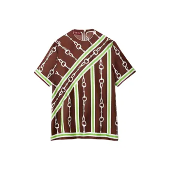 GUCCI Horsebit Stripe Print Short-Sleeved Blouse