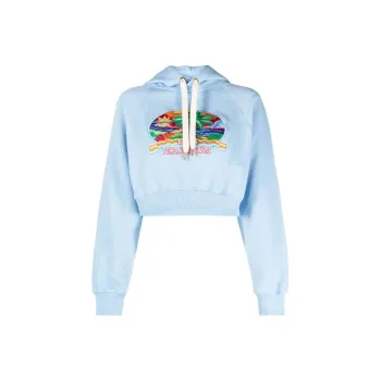 CASABLANCA Casa Phantastica Embroidered Cropped Hoodie 'Blue'
