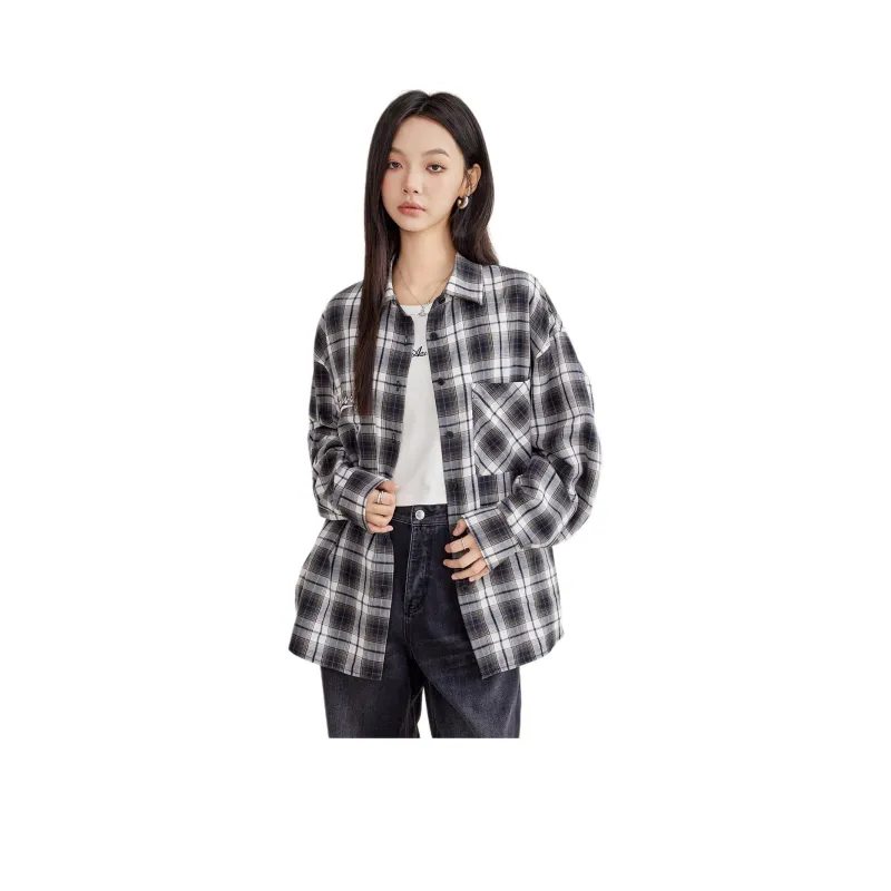 A21 Shirt Women's Black Gray Plaid-0