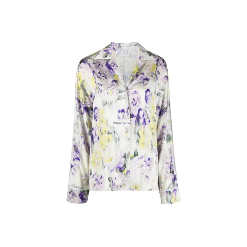 OFF-WHITE Chine Satin Floral-print Shirt-0