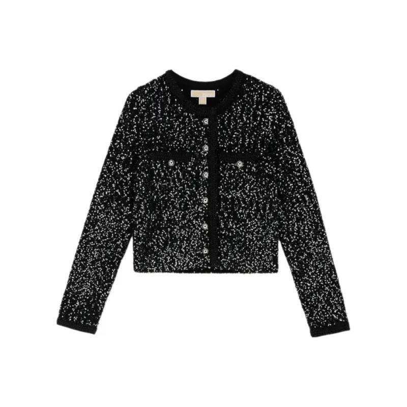 MICHAEL KORS Sequined Metallic Stretch Knit Jacket-0